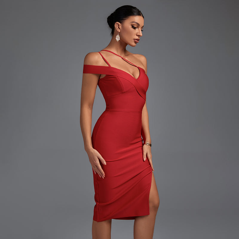 Sleeveless Asymmetrical Slit Bandage Dress PP19369