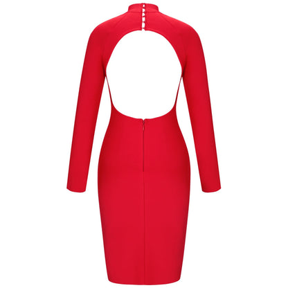 High Neck Long Sleeve Cut Out Over Knee Bandage Dress PP20009