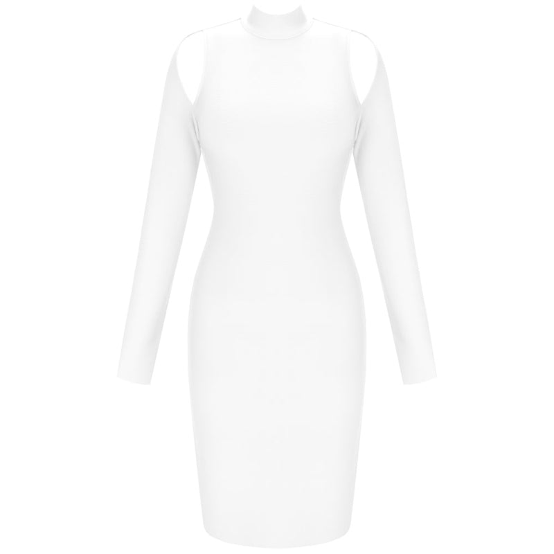 High Neck Long Sleeve Cut Out Over Knee Bandage Dress PP20009