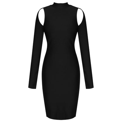 High Neck Long Sleeve Cut Out Over Knee Bandage Dress PP20009