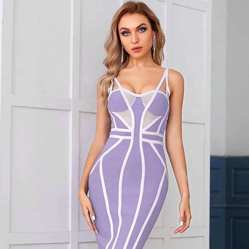 Strappy Sleeveless Striped Midi Bandage Dress PP211025