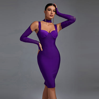 Long Sleeve Cut Out Midi Bandage Dress PP211029