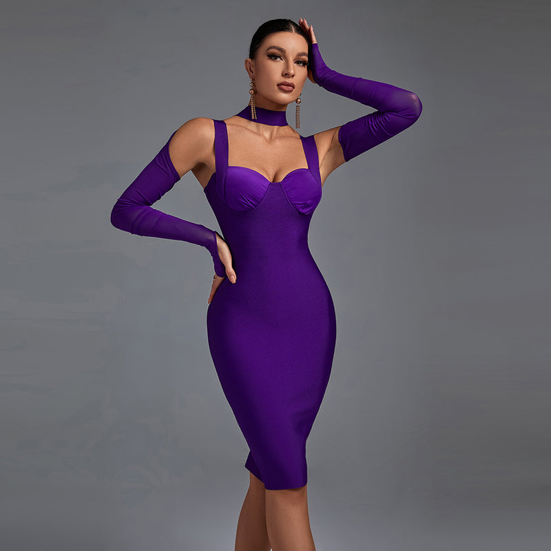 Long Sleeve Cut Out Midi Bandage Dress PP211029