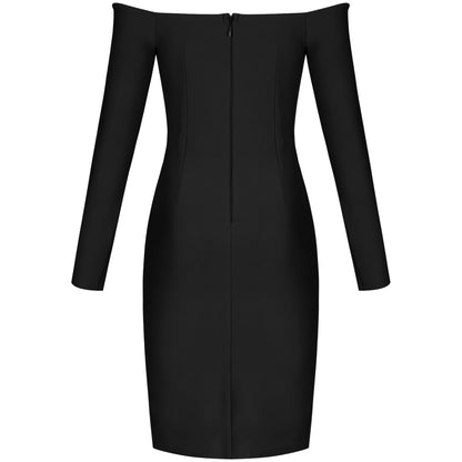 Off Shoulder Long Sleeve Slit Midi Bandage Dress PP21106