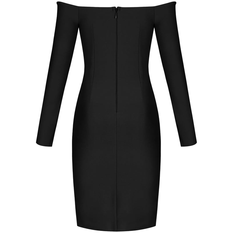 Off Shoulder Long Sleeve Slit Midi Bandage Dress PP21106