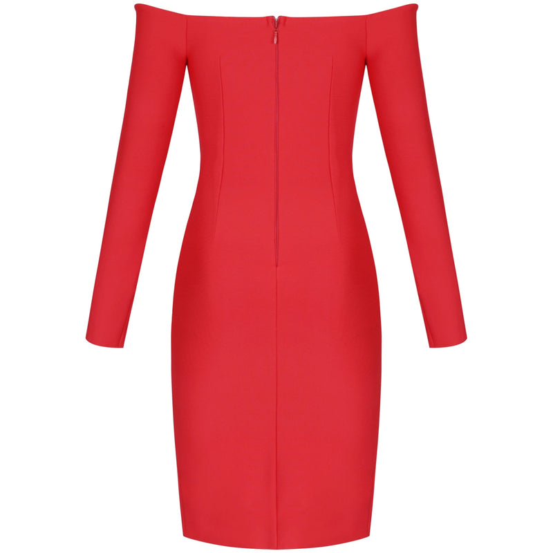 Off Shoulder Long Sleeve Slit Midi Bandage Dress PP21106