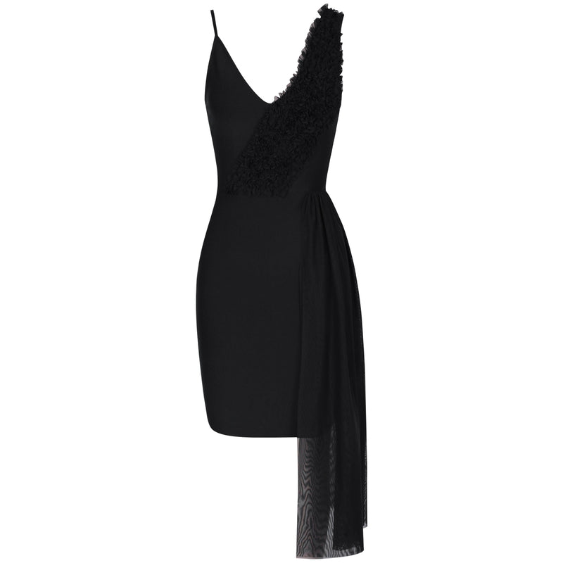 Black V Neck Sleeveless Frill Mini Bandage Dress PP21111
