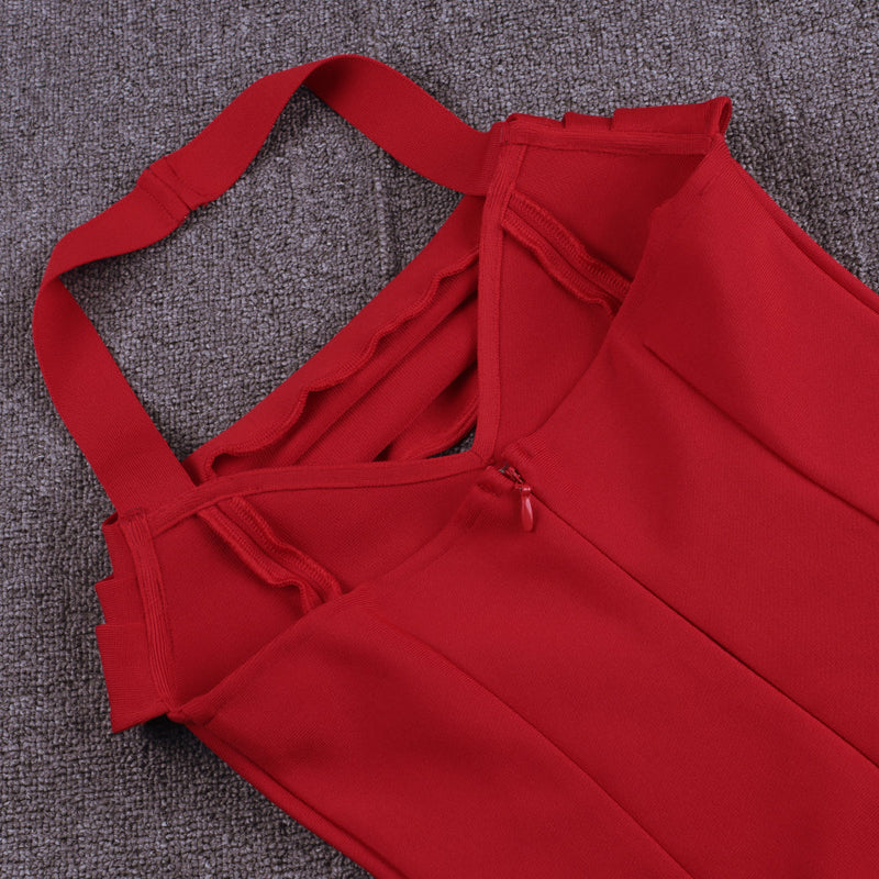Red Halter Sleeveless Slit Midi Prom Dress PP21310