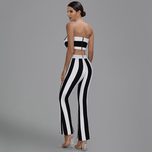 Strapless Sleeveless Striped Bandage Set PP21424