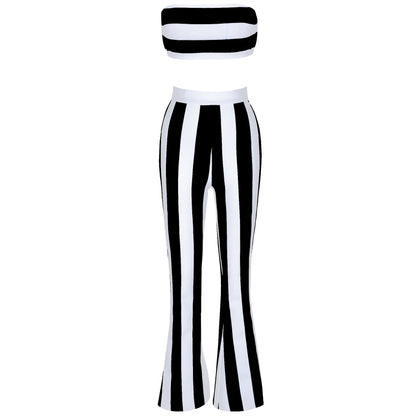 Strapless Sleeveless Striped Bandage Set PP21424