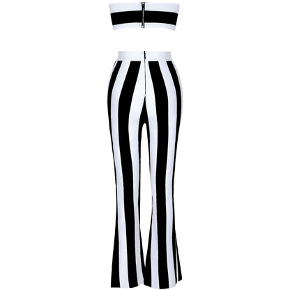 Strapless Sleeveless Striped Bandage Set PP21424
