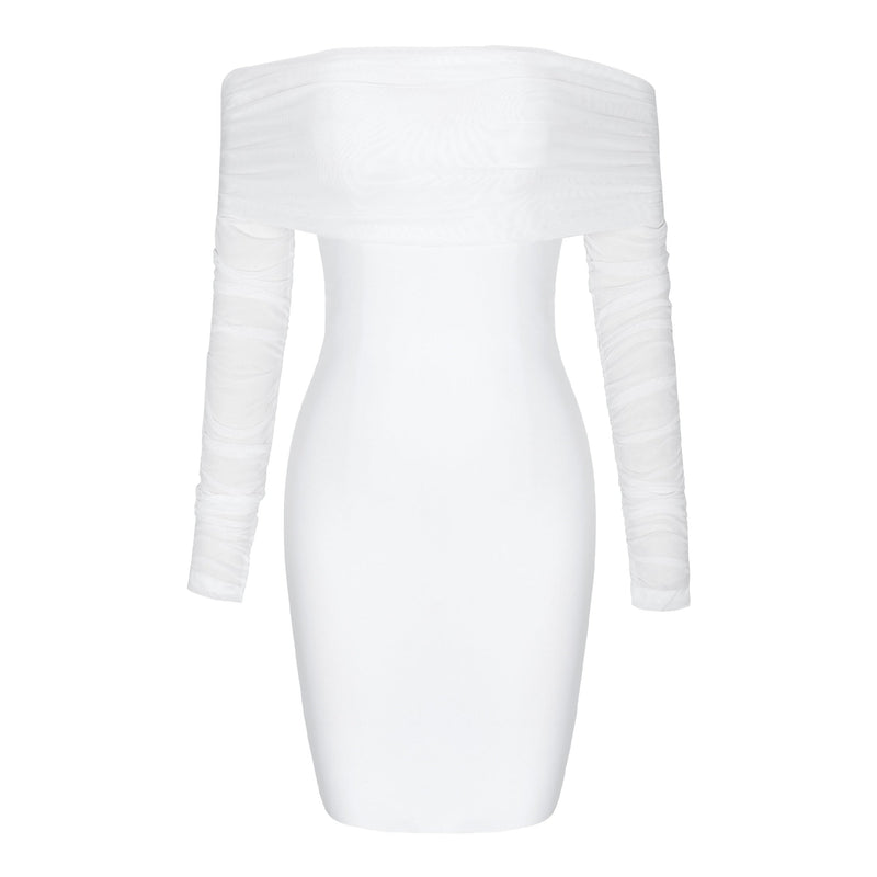 Off Shoulder Long Sleeve Frill Mini Bandage Dress PP21827