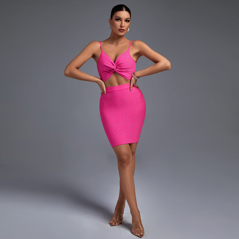 Strappy Sleeveless Rhinestone Mini Bandage Set PZ19205