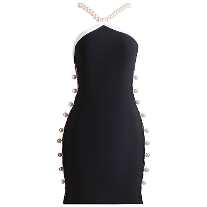Strappy Sleeveless Pearl Mini Bandage Dress PZC2251