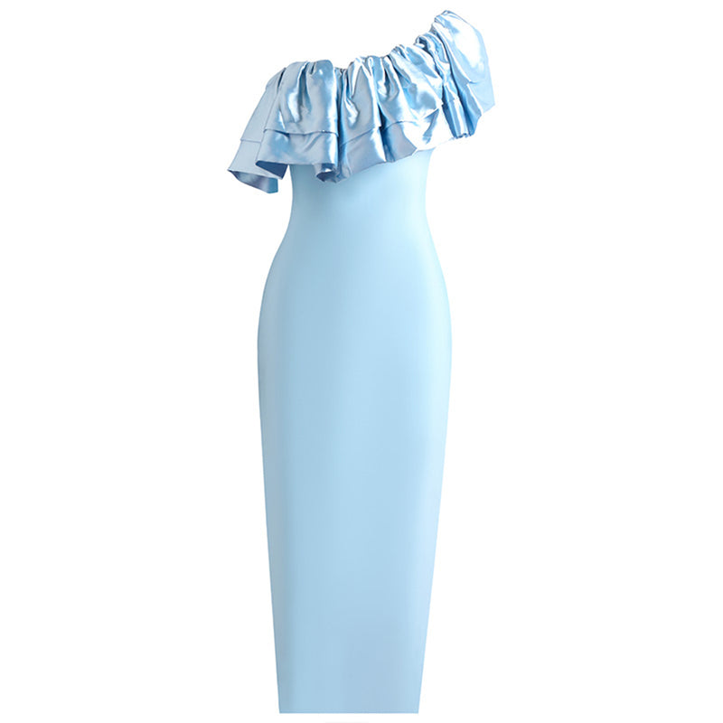One Shoulder Sleeveless Frill Midi Bandage Dress PZC2352