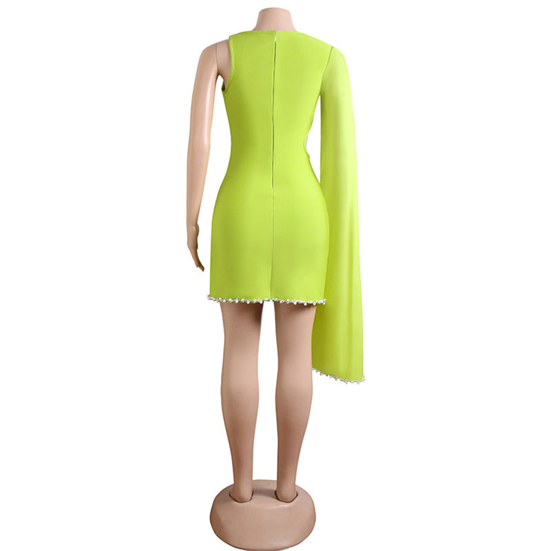 Square Collar Long Sleeve Pearl Mini Bandage Dress PZC2365