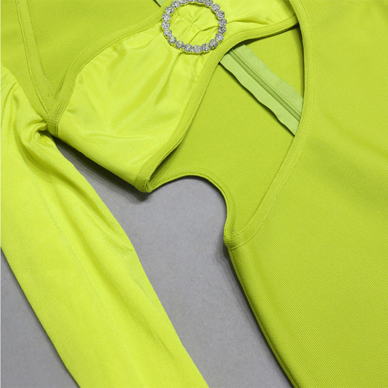 Square Collar Long Sleeve Pearl Mini Bandage Dress PZC2365