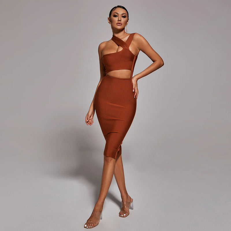 Strappy Sleeveless Asymmetrical Over Knee Bandage Dress PZC925
