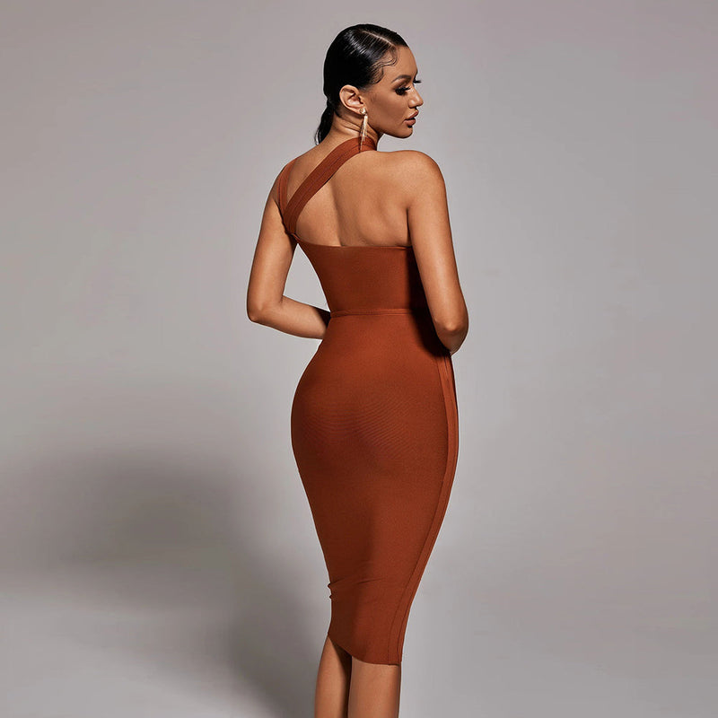 Strappy Sleeveless Asymmetrical Over Knee Bandage Dress PZC925