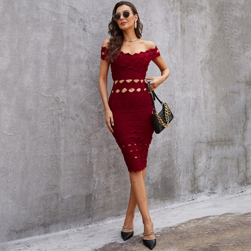 Wine Bandage Dress PZL1536 1