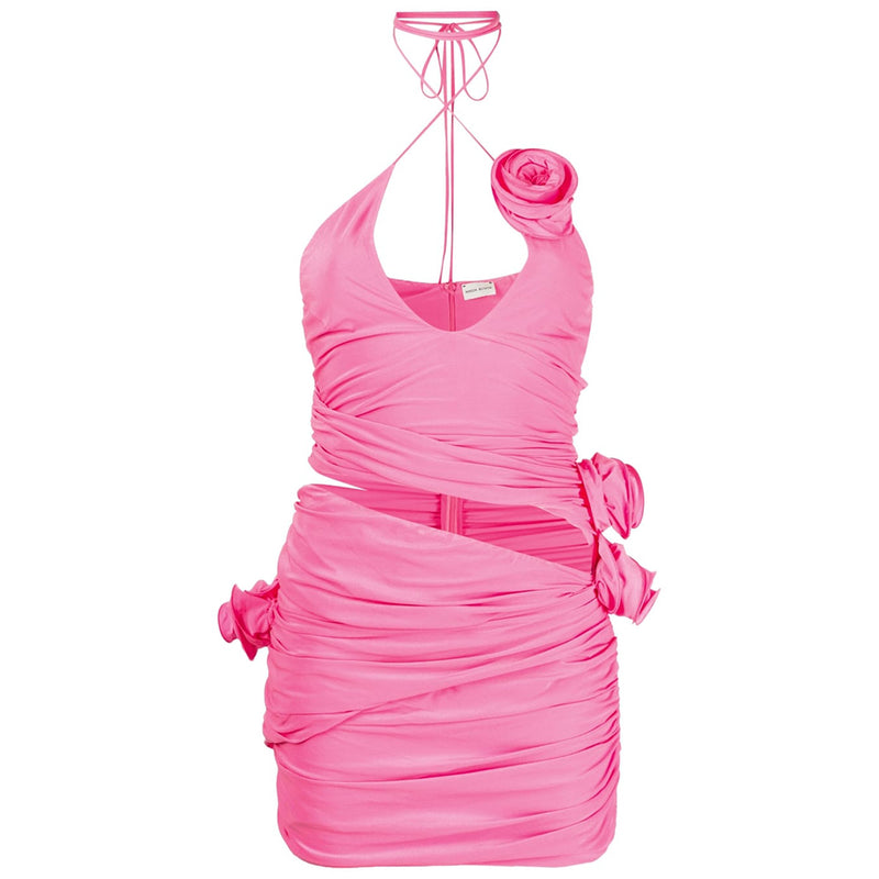 Halter Sleeveless Wrinkled Mini Dress ZNSBA646