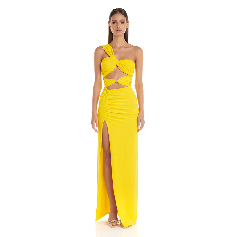 One Shoulder Sleeveless Side Slit Maxi Bodycon Dress ZNSBA939