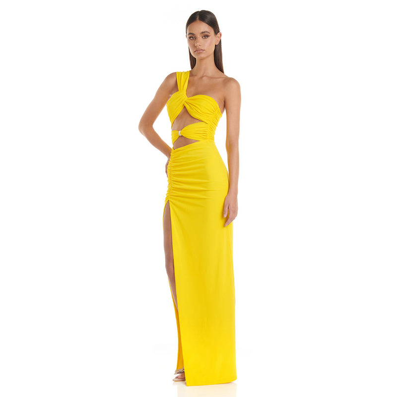 One Shoulder Sleeveless Side Slit Maxi Bodycon Dress ZNSBA939