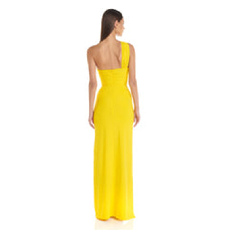 One Shoulder Sleeveless Side Slit Maxi Bodycon Dress ZNSBA939