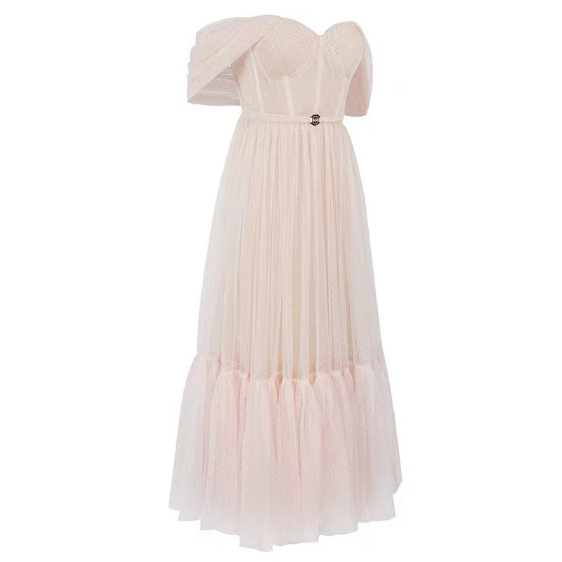 Off Shoulder Short Sleeve Backless Midi Bodycon Dress HT2571