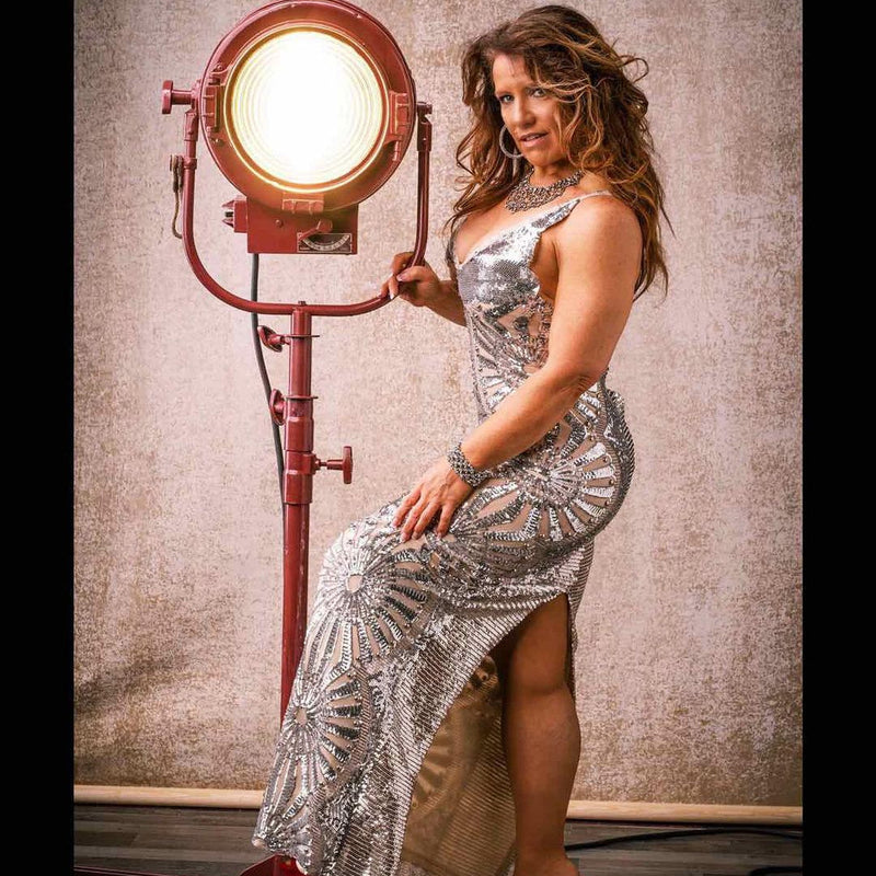 V Neck Sleeveless Rhinestone Maxi Prom Dress HT2380