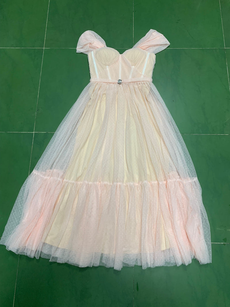 Off Shoulder Short Sleeve Backless Midi Bodycon Dress HT2571