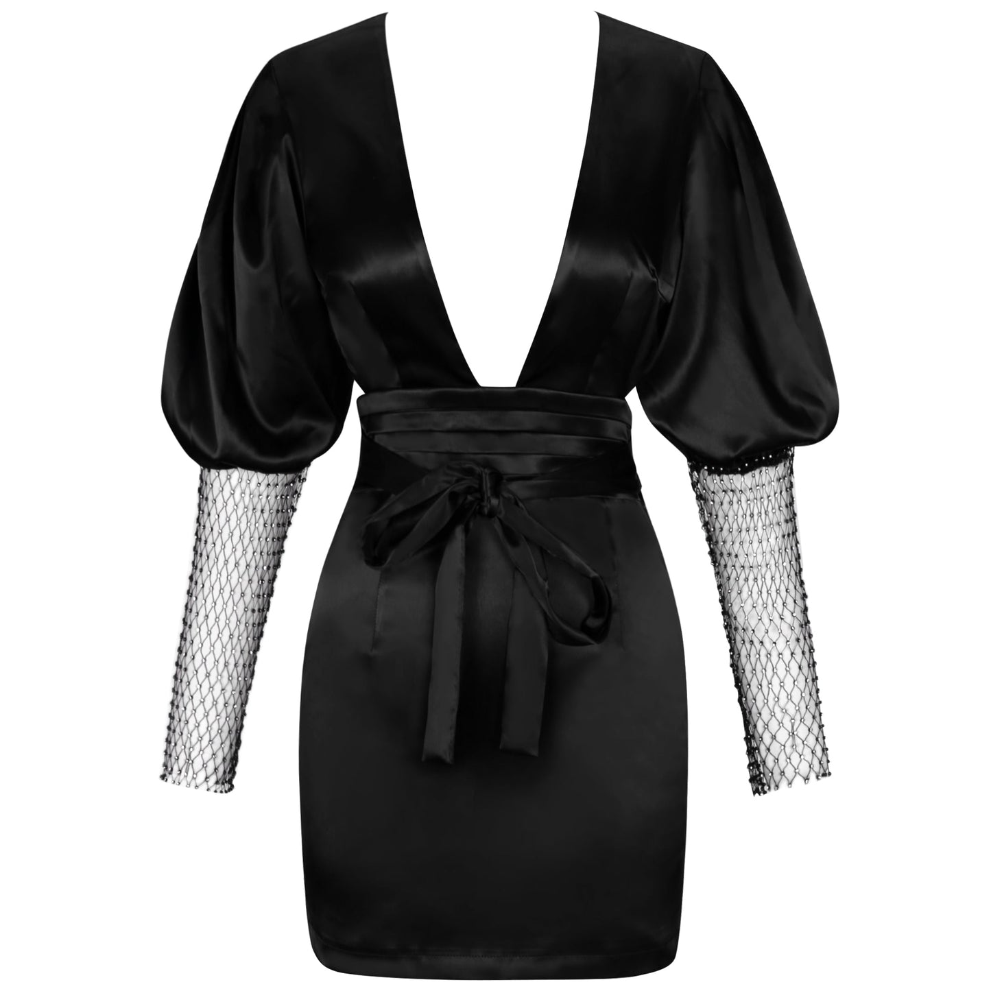 V Neck Studded Sleeve Mini Gravity Bodycon Dress FP19408