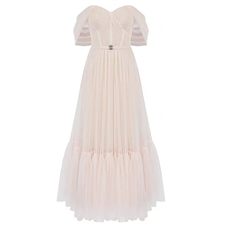 Off Shoulder Short Sleeve Backless Midi Bodycon Dress HT2571