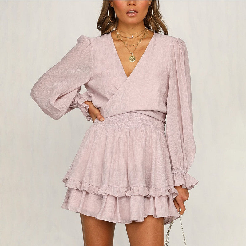 V Neck Long Sleeve Frill Mini Bodycon Dress FPD0415 3 in wolddress