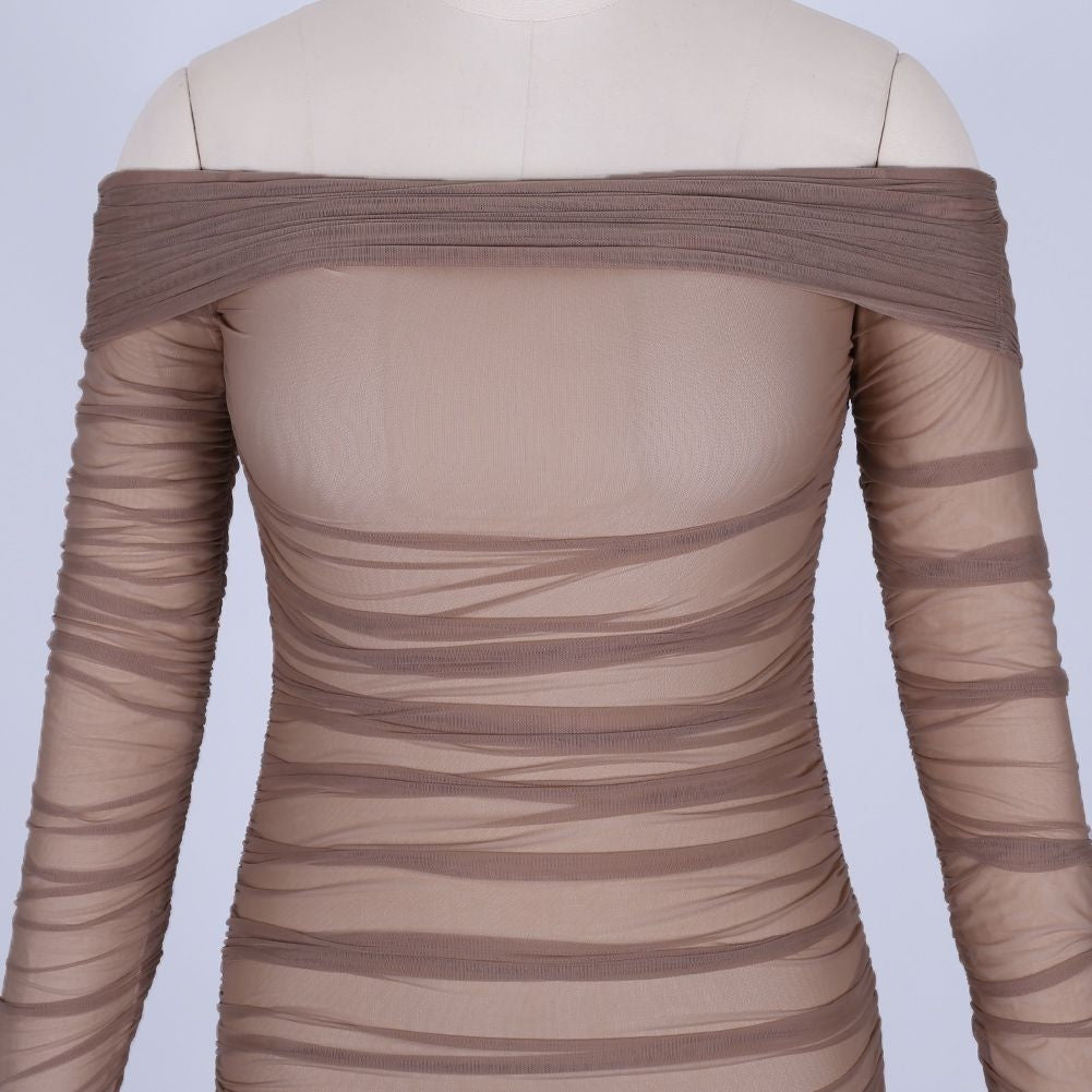 Off Shoulder Long Sleeve Ruched Mini Bodycon Dress FSP19054 8 in wolddress
