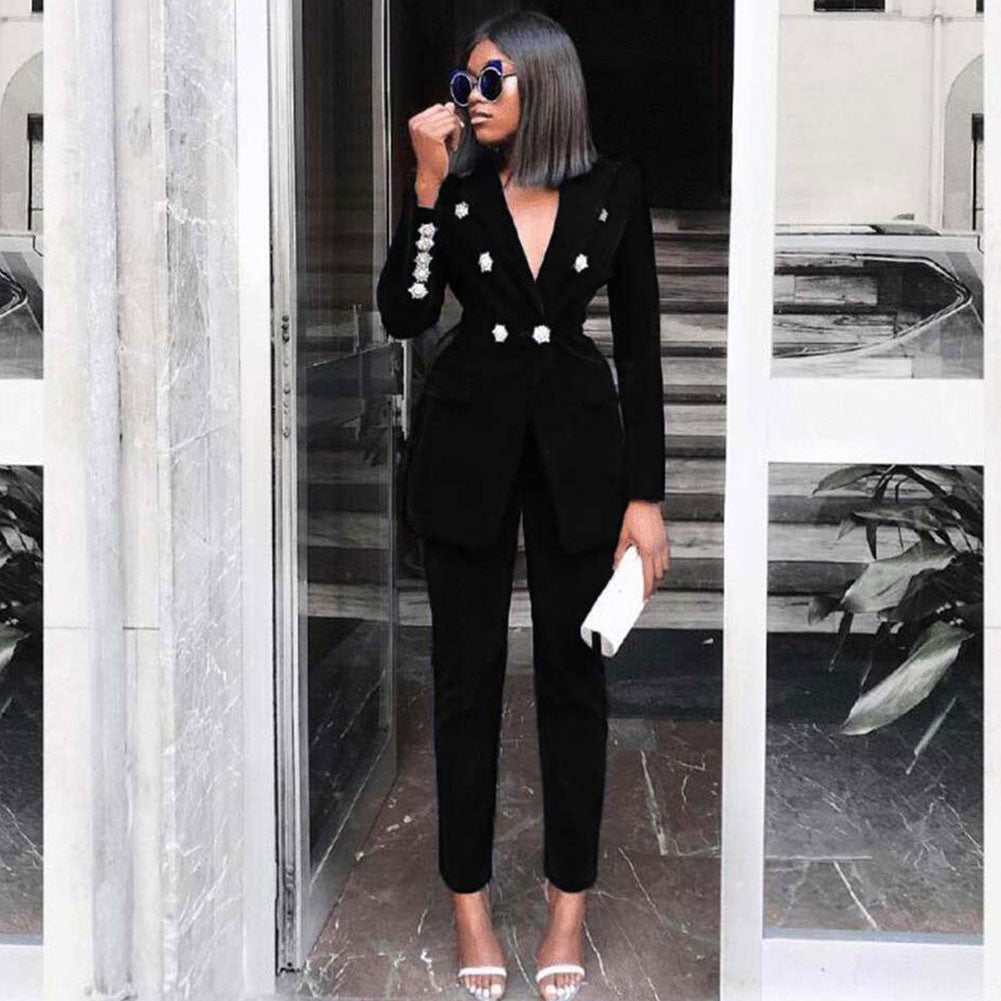V Neck Long Sleeve Metal Studded Bodycon Suit FSY006 19 in wolddress