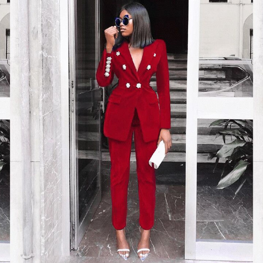 V Neck Long Sleeve Metal Studded Bodycon Suit FSY006 10 in wolddress