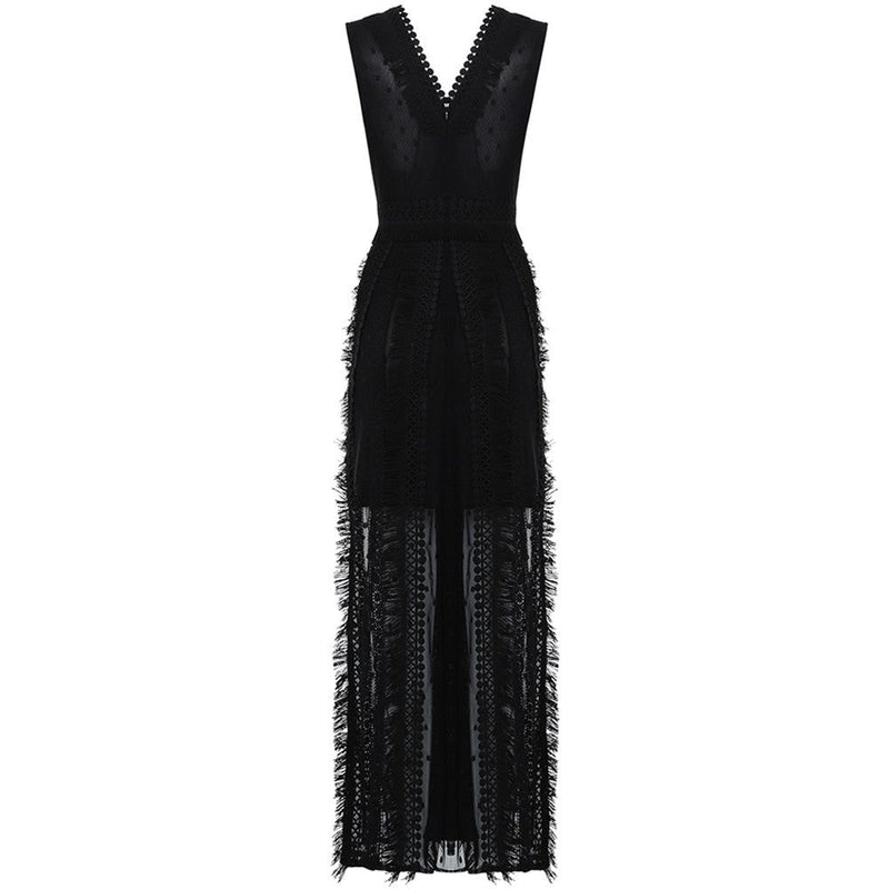 V Neck Sleeveless Chiffon Maxi Bodycon Dress HB6178 3 in wolddress