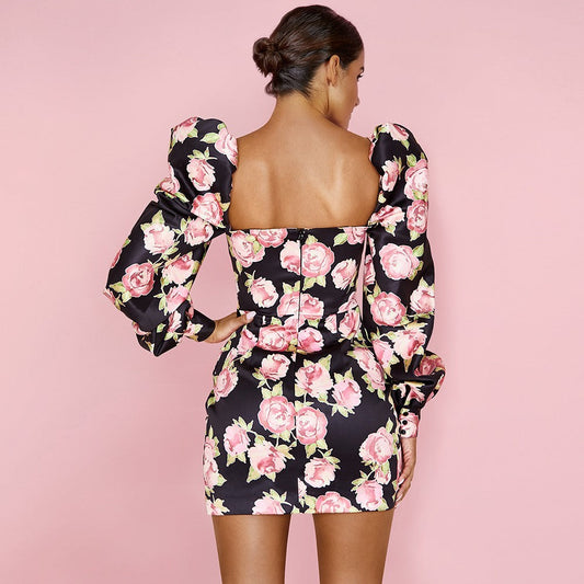 Square Collar Long Sleeve Puff Sleeve Mini Bodycon Dress HI1083 2 in wolddress