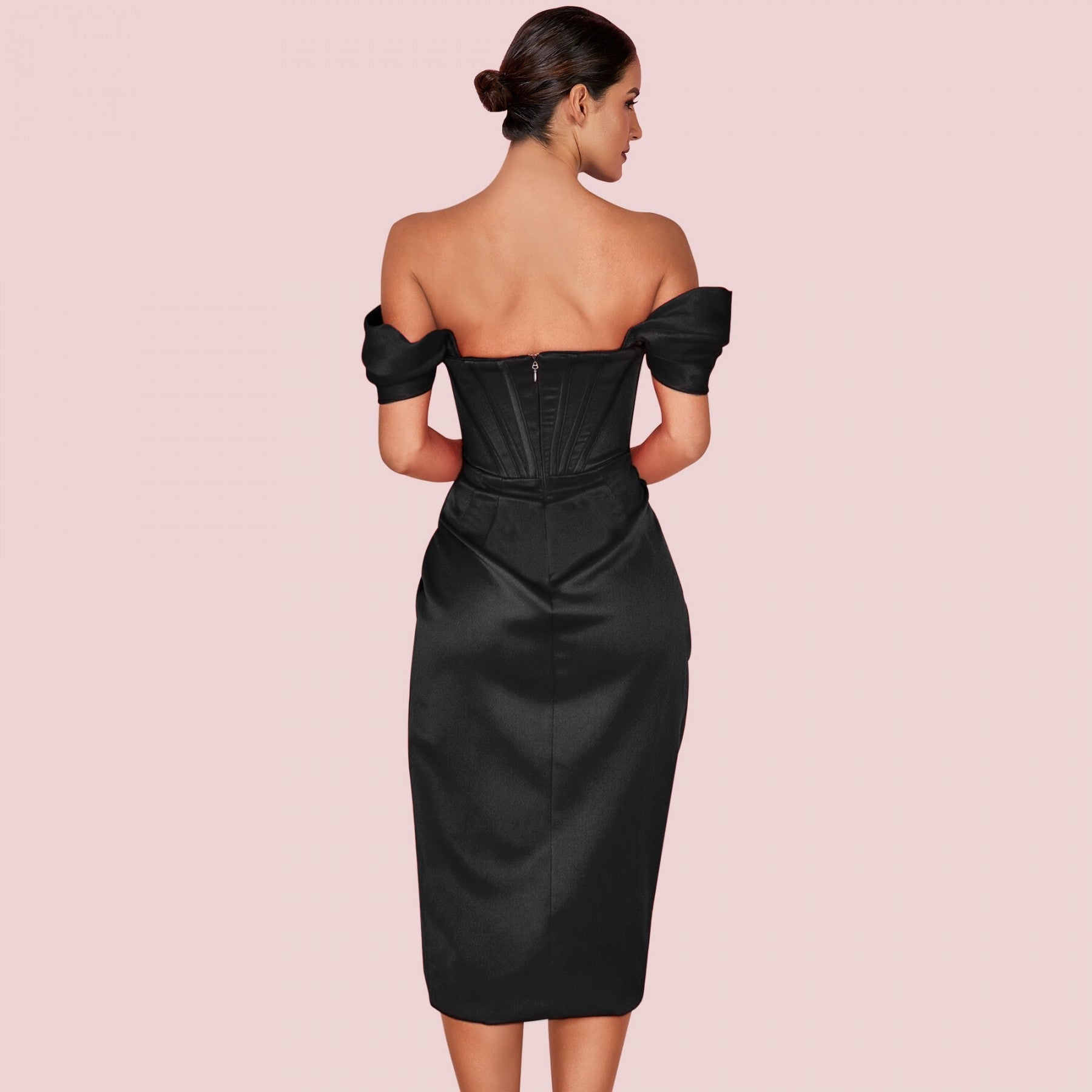 Off Shoulder Short Sleeve Wrinkled Over Knee Bodycon Dress HI1116 5 in wolddress