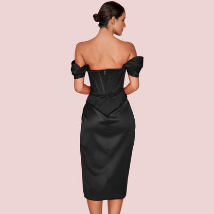 Off Shoulder Short Sleeve Wrinkled Over Knee Bodycon Dress HI1116 5 in wolddress