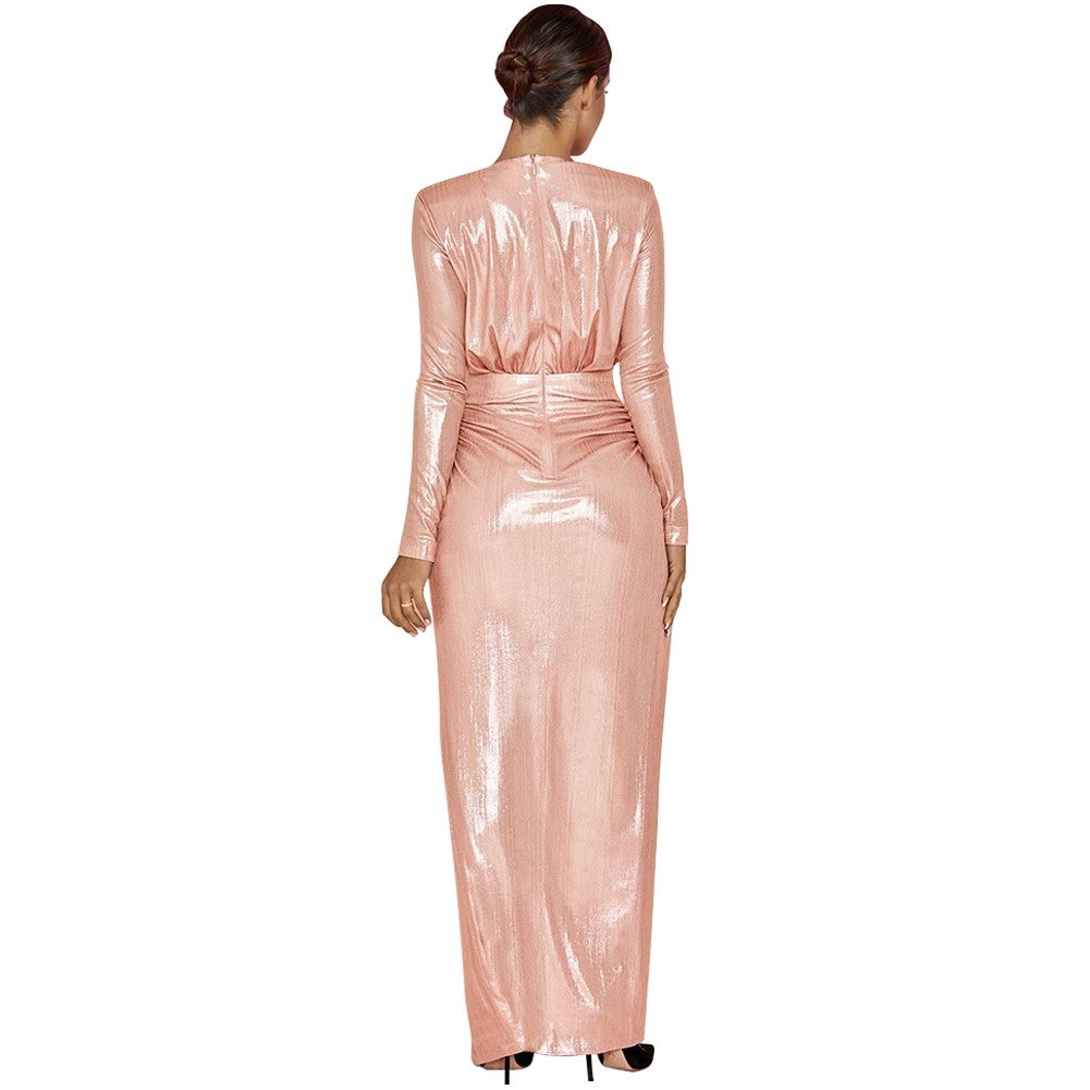 V Neck Long Sleeve Lace Up Maxi Bodycon Dress HI1131 2 in wolddress