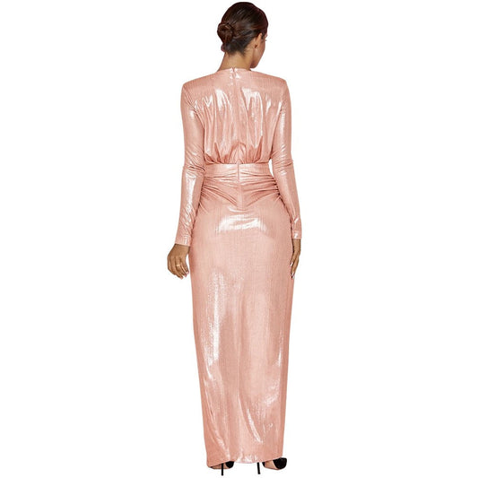 V Neck Long Sleeve Lace Up Maxi Bodycon Dress HI1131 2 in wolddress