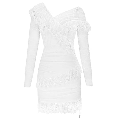 Off Shoulder Asymmetrical Frill Mini Dress PP19409