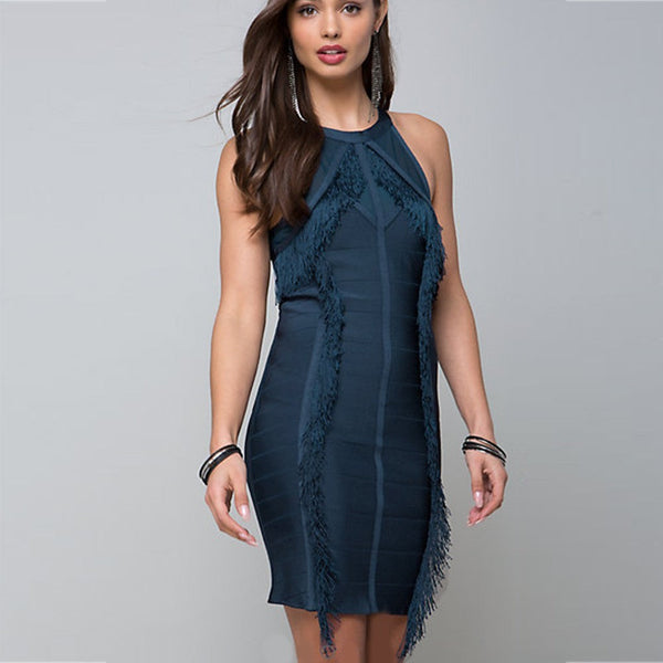 Halter Sleeveless Tassels Mini Bandage Dress HQ229 1 in wolddress