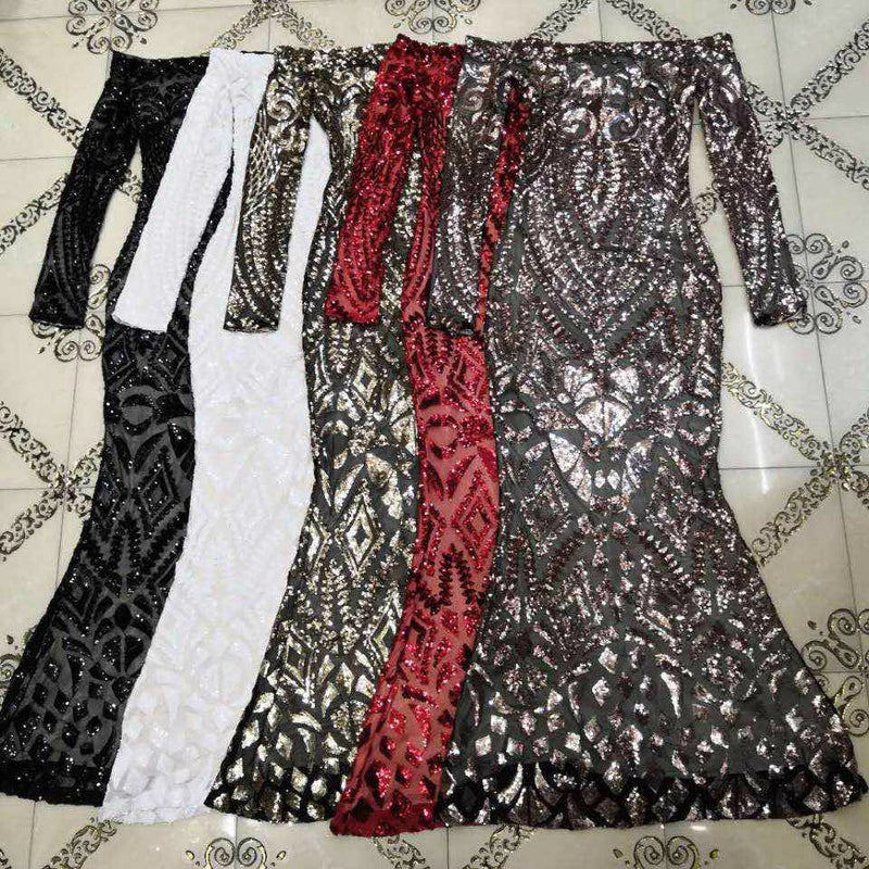 Off Shoulder Long Sleeve Sequined Maxi Bodycon Dress HT0466 3 in wolddress