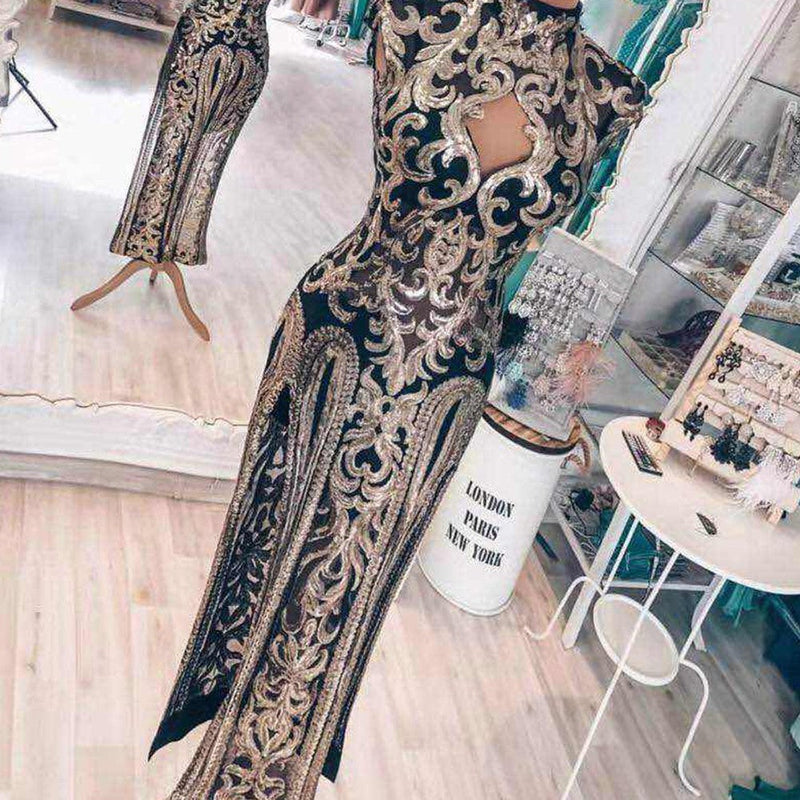 Round Neck Short Sleeve Cut Out Maxi Bodycon Dress HT0729 2 in wolddress