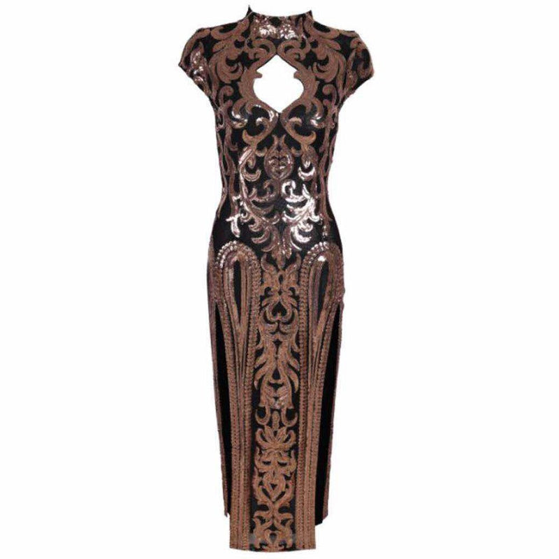 Round Neck Short Sleeve Cut Out Maxi Bodycon Dress HT0729 3 in wolddress