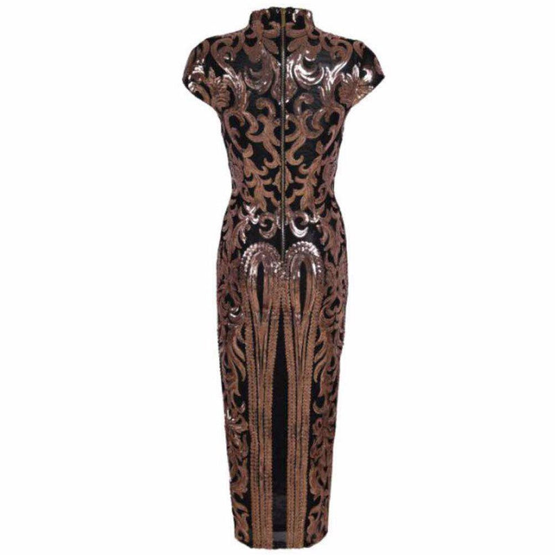 Round Neck Short Sleeve Cut Out Maxi Bodycon Dress HT0729 4 in wolddress