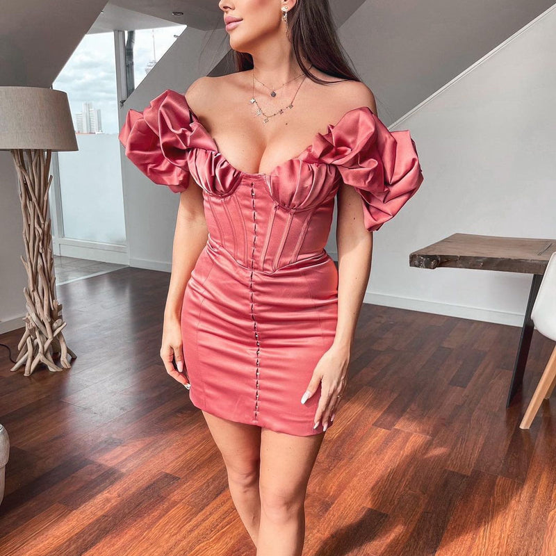 Off Shoulder Short Sleeve Striped Mini Bodycon Dress HI1221